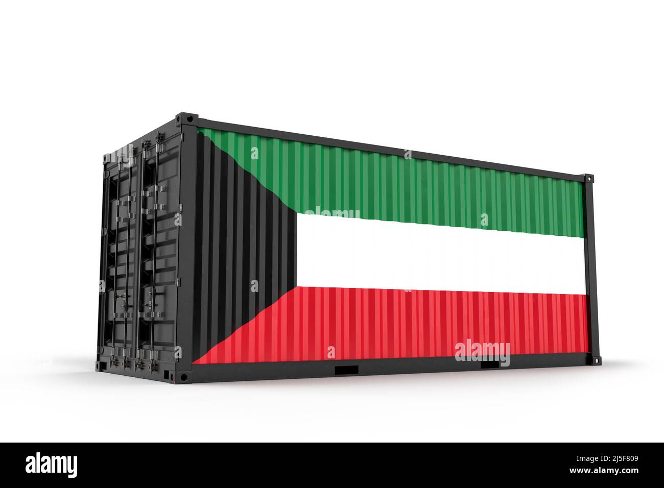 Realistic shipping cargo container textured with Flag of Kuwait