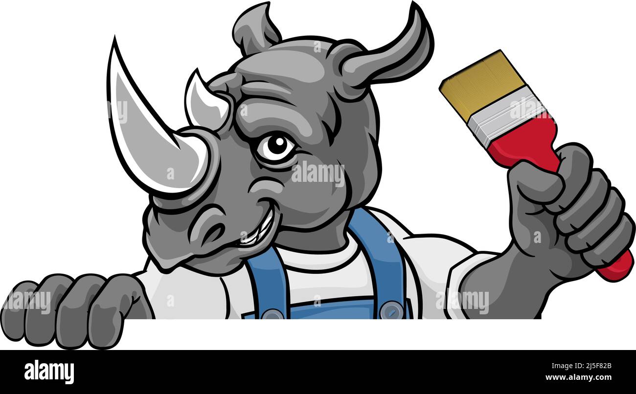 Rhino Painter Decorator Holding Paintbrush Stock Vector