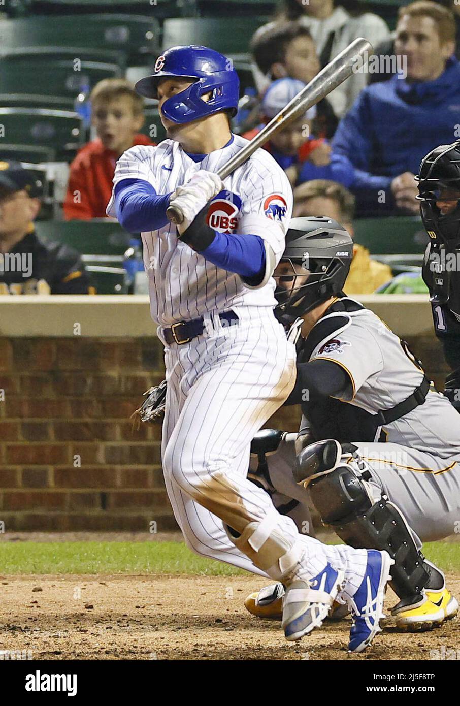 Chicago, USA. 22nd Apr, 2022. Chicago Cubs players watch from the dugout  during the ninth inning of a baseball game against the Pittsburgh Pirates  on April 22, 2022, at Wrigley Field in