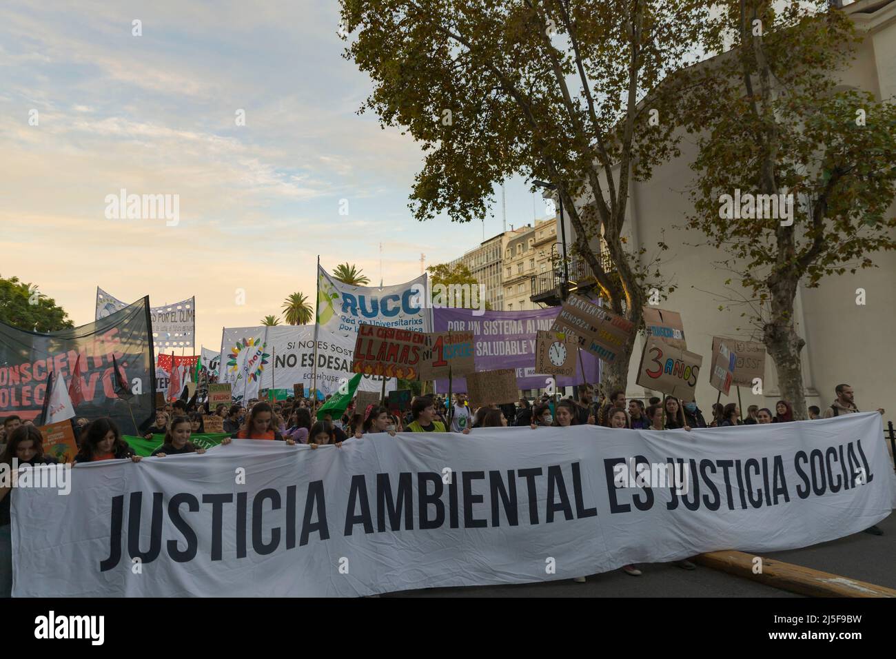 Buenos Aires, Argentina. 22nd Apr, 2022. Protesters from different groups march on Earth Day. (Photo by Esteban Osorio/Pacific Press) Credit: Pacific Press Media Production Corp./Alamy Live News Stock Photo