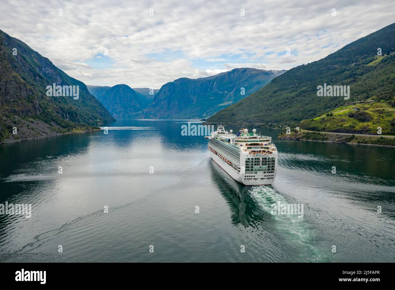 Cruise Ship, Cruise Liners On Sognefjord or Sognefjorden, Flam Norway Stock Photo
