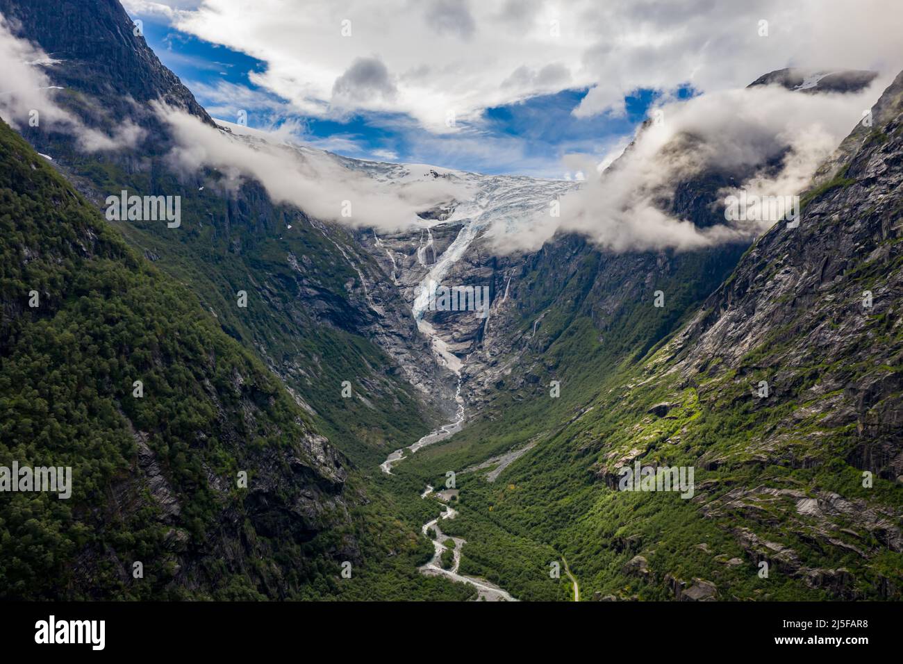 Beautiful Nature Norway natural landscape. Glacier Kjenndalsbreen. Stock Photo