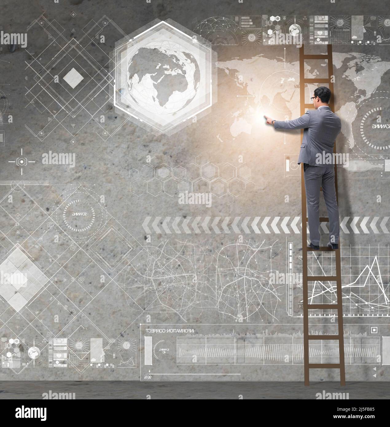 The businessman climbing ladder in global business concept Stock Photo ...