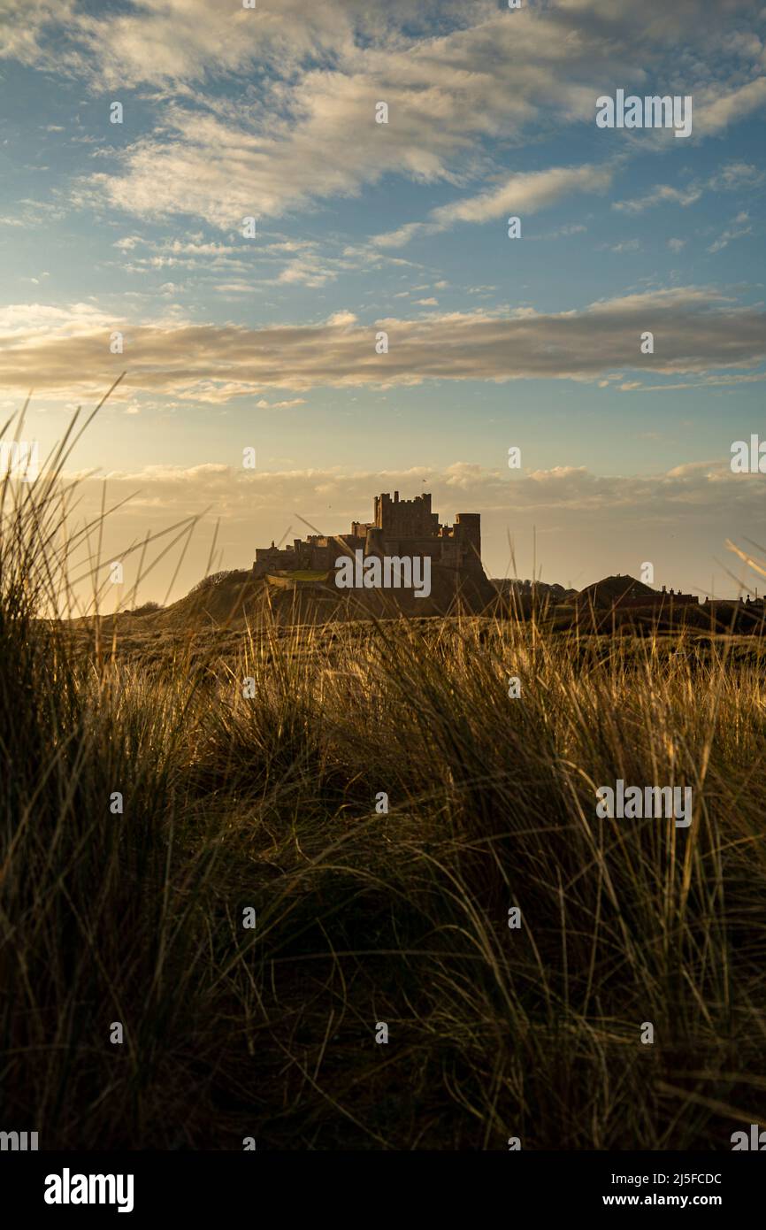 Bamburgh Castle Sunrise, Northumberland Stock Photo