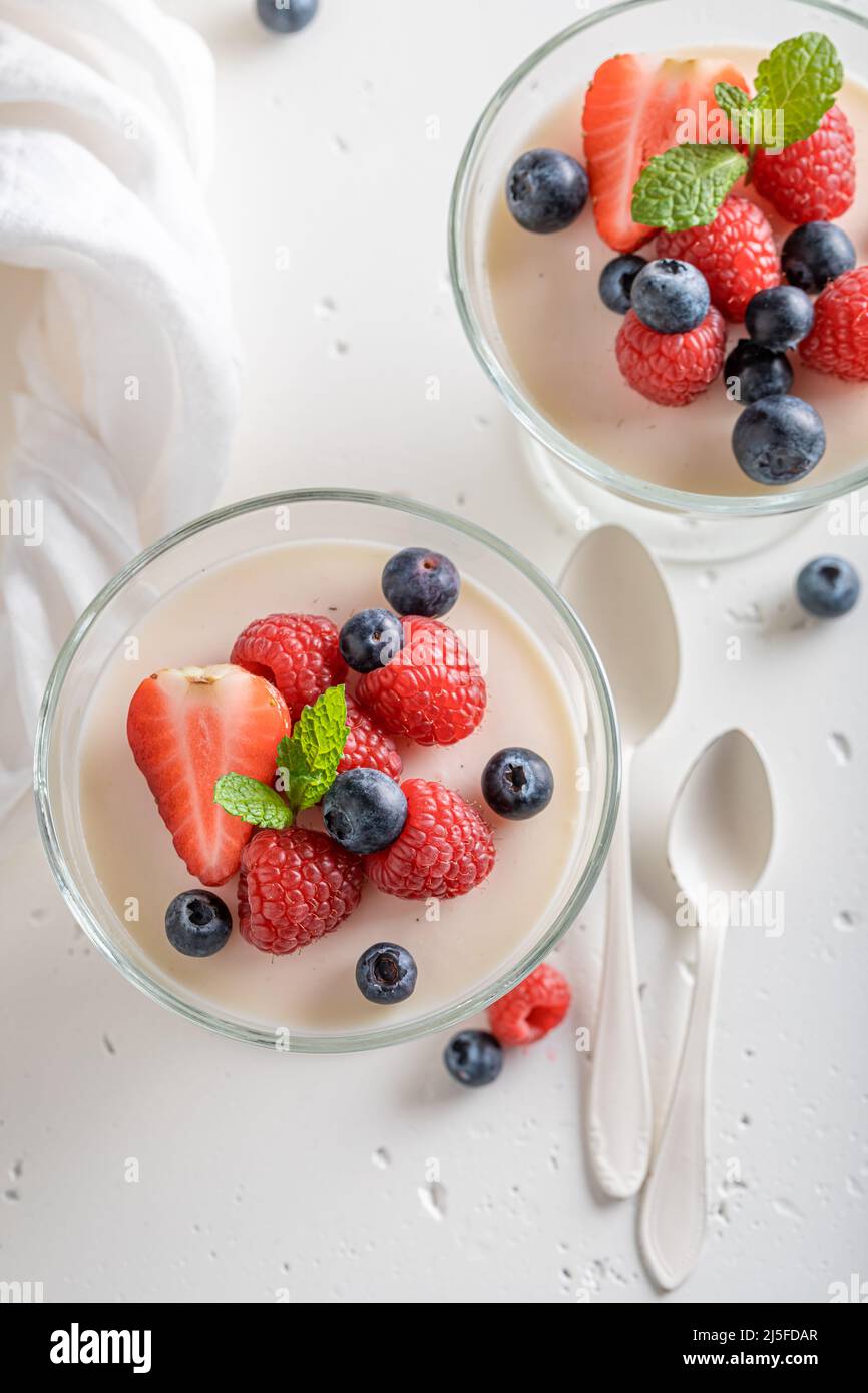 Delicious and cold Panna Cotta as a classic Italian dessert. Panna