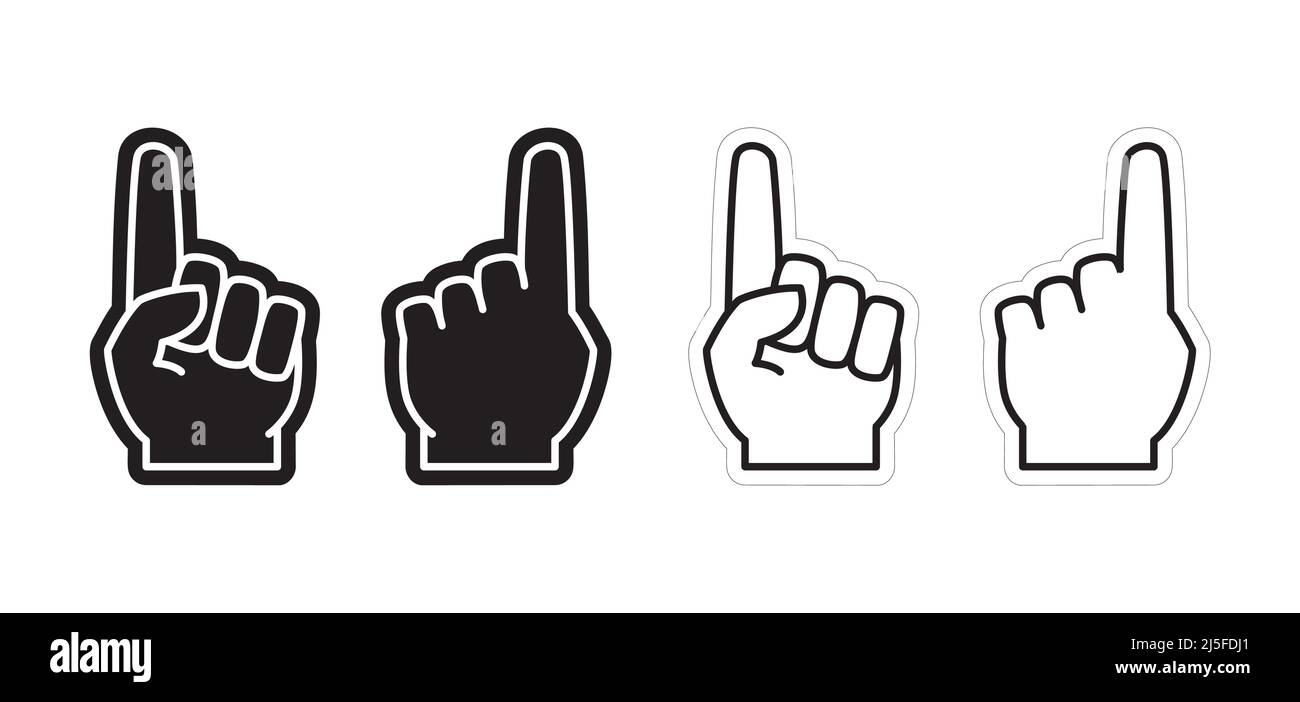Baseball foam fan finger template. Sports fans gestures, both sides, vector eps with editable stroke Stock Vector