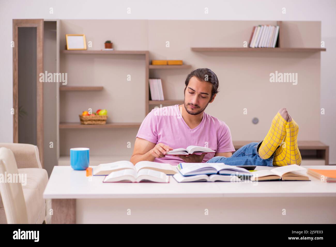 Young student preparing for exams at home Stock Photo - Alamy