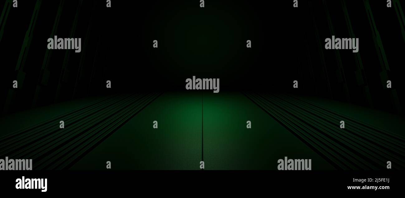 Sci Fi Green Empty Neon Glowing Cyber Green Lights Behind Glass Panels