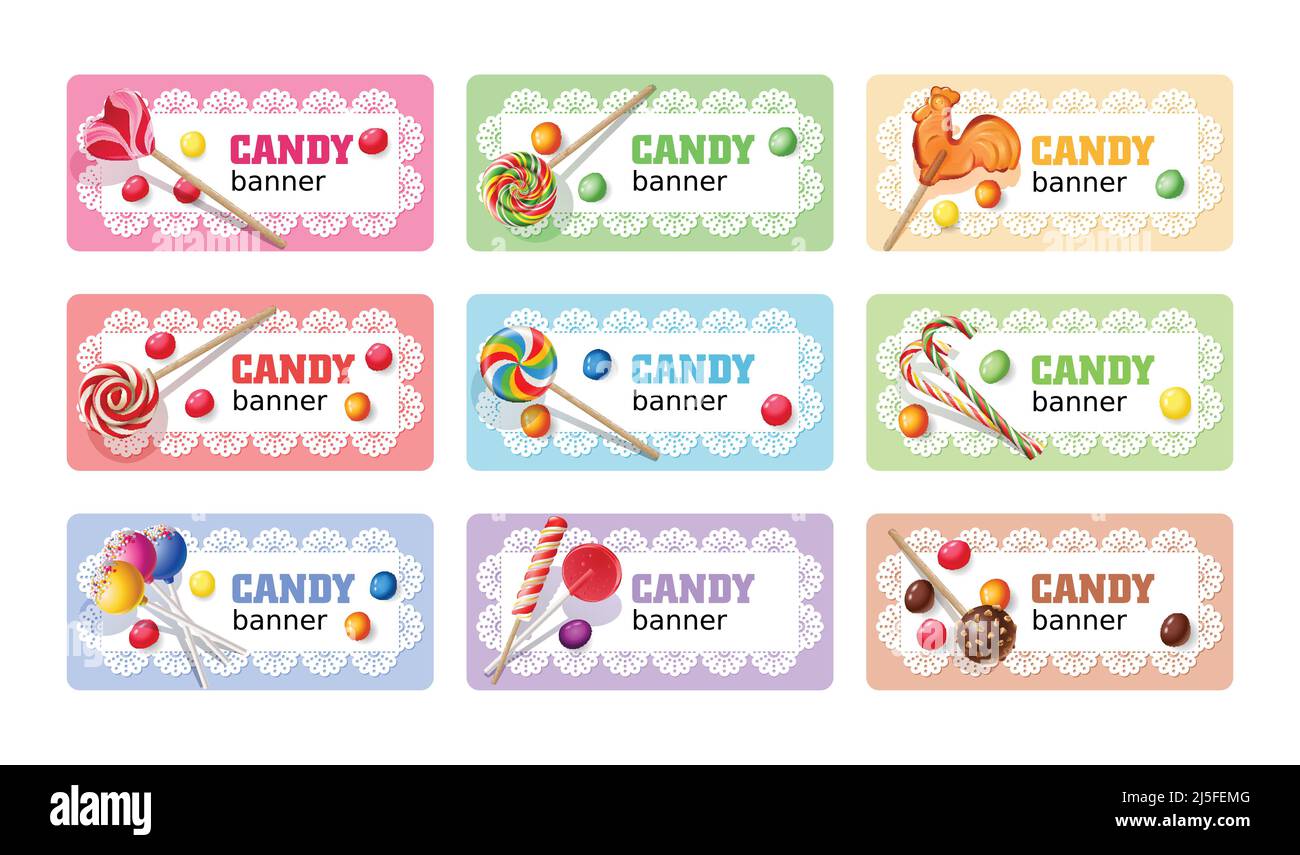 Set of sweet lollipop vector banners, headers. Stock Vector