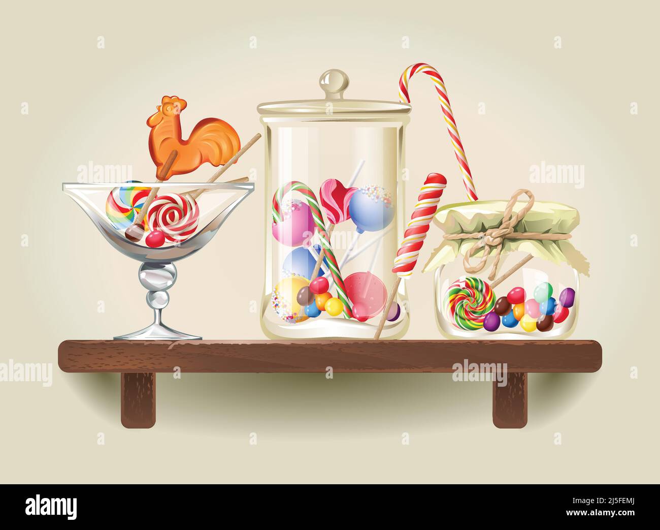 Vector illustration sweet candy, sweetmeats, lollipops and bonbon are