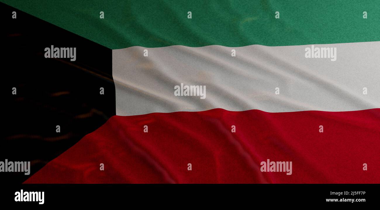 Close up waving flag of Kuwait. National Kuwait flag. 3D Render Stock ...