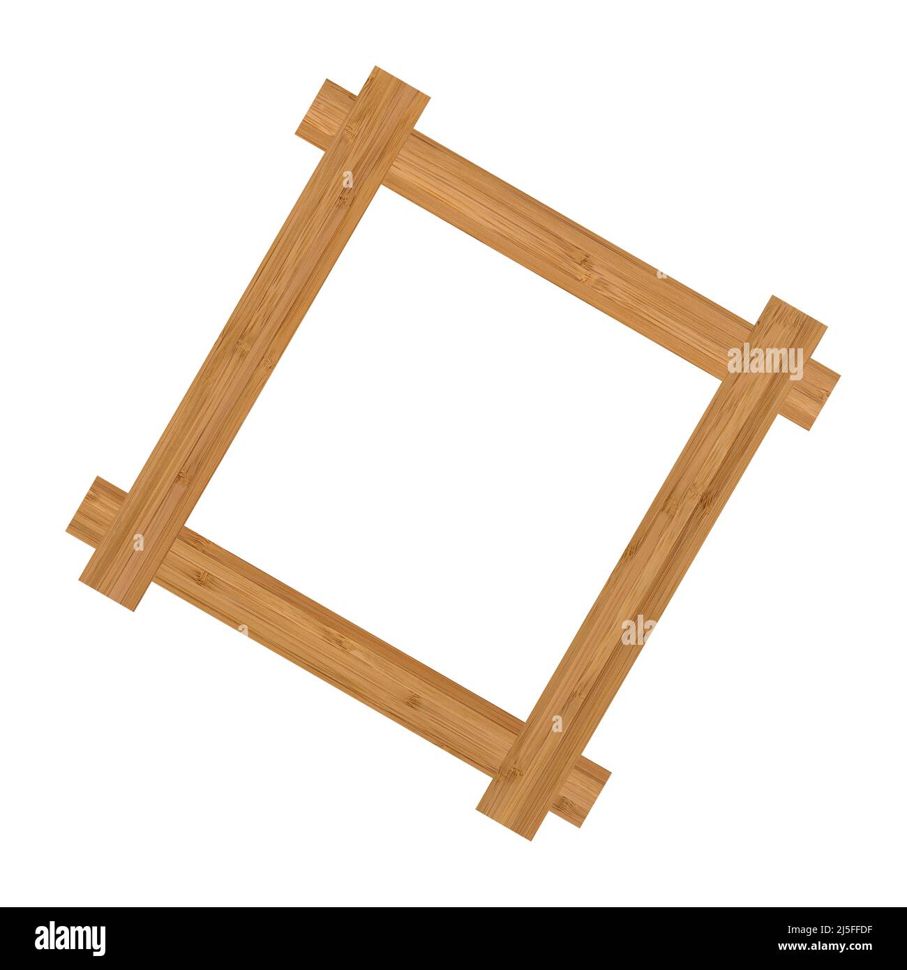 Rectangular empty wooden and bamboo frame, isolated on white background Stock Photo