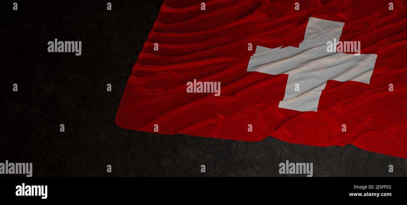 switzerland-flag-fabric-on-plain-dark-background-3d-render-stock-photo