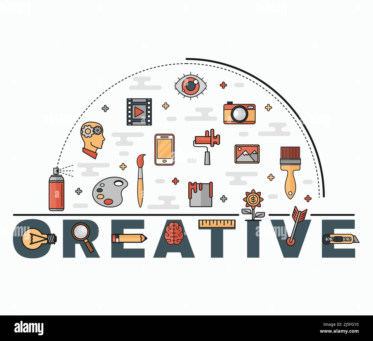 Flat style thin line art design. Set of vector icons and elements of ...