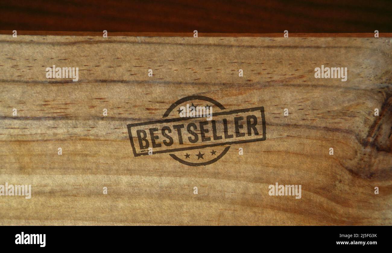 Bestseller stamp printed on wooden box. Consumer choice and recommended purchase concept. Stock Photo