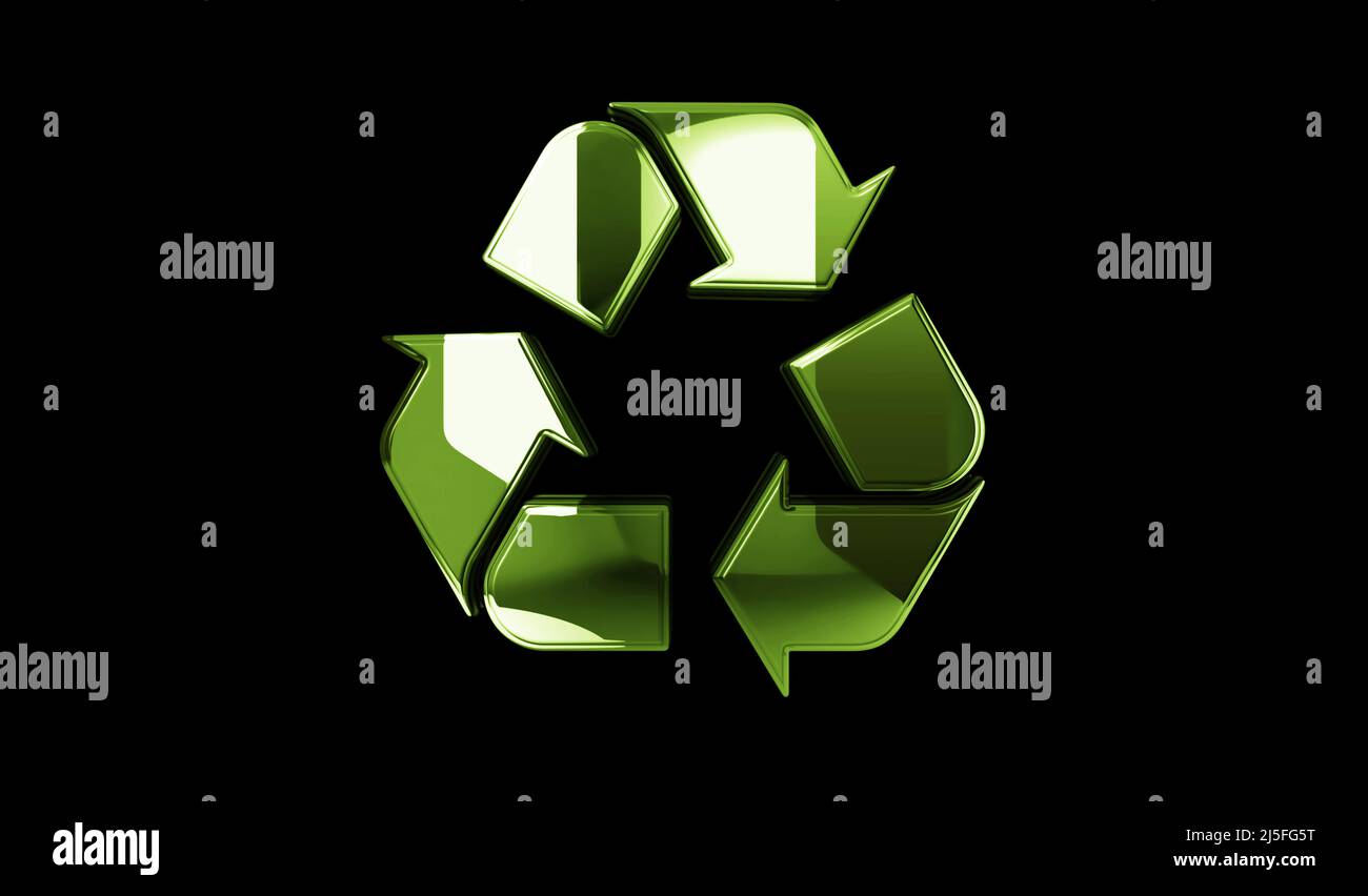 Recycling icon, waste data management and sustainable industry golden metal shine symbol concept. Spectacular glowing and reflection light icon abstra Stock Photo