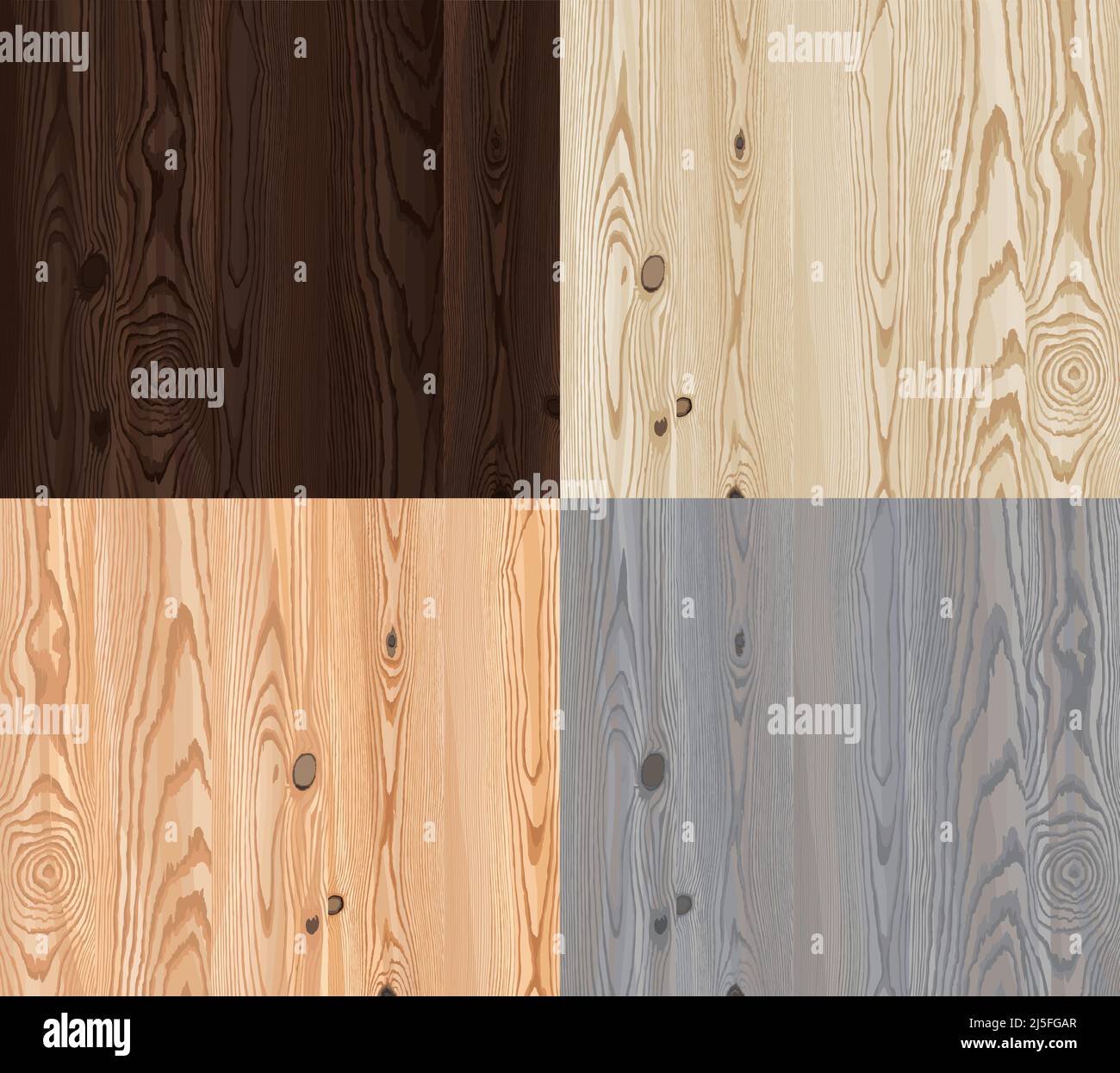 Set of vector wooden texture with natural pattern of different colors. Realistic style Stock Vector