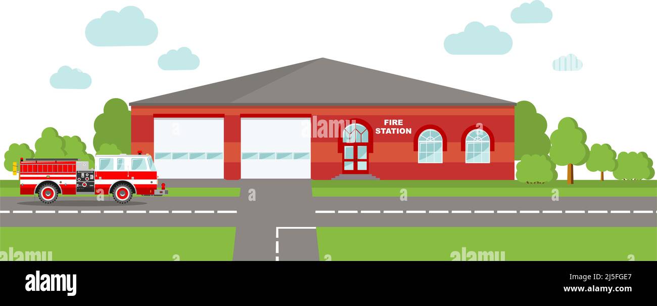 Fire station emergency concept. Panoramic background with fire station