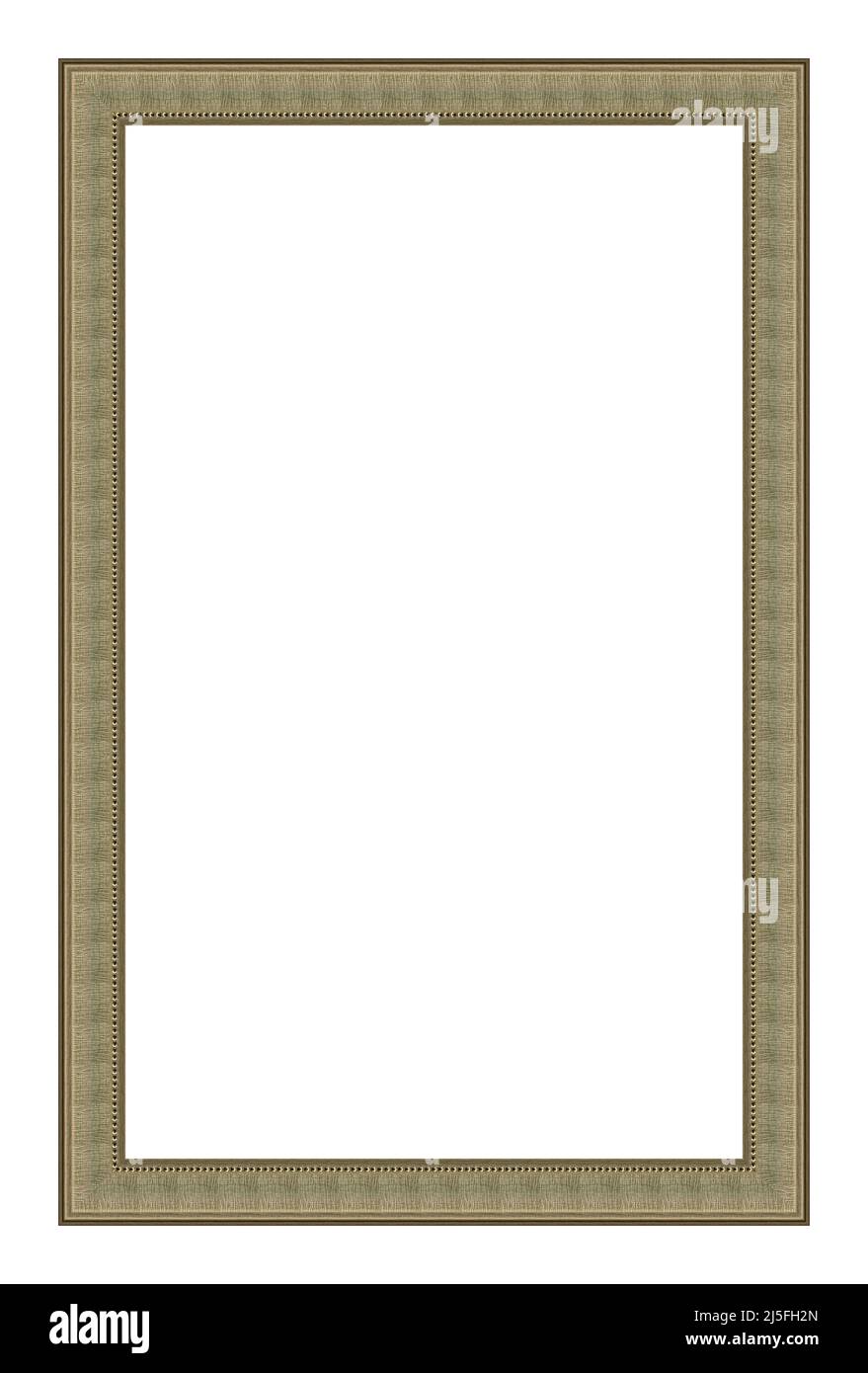 Rectangular empty wooden and silver gilded frame isolated on white background Stock Photo