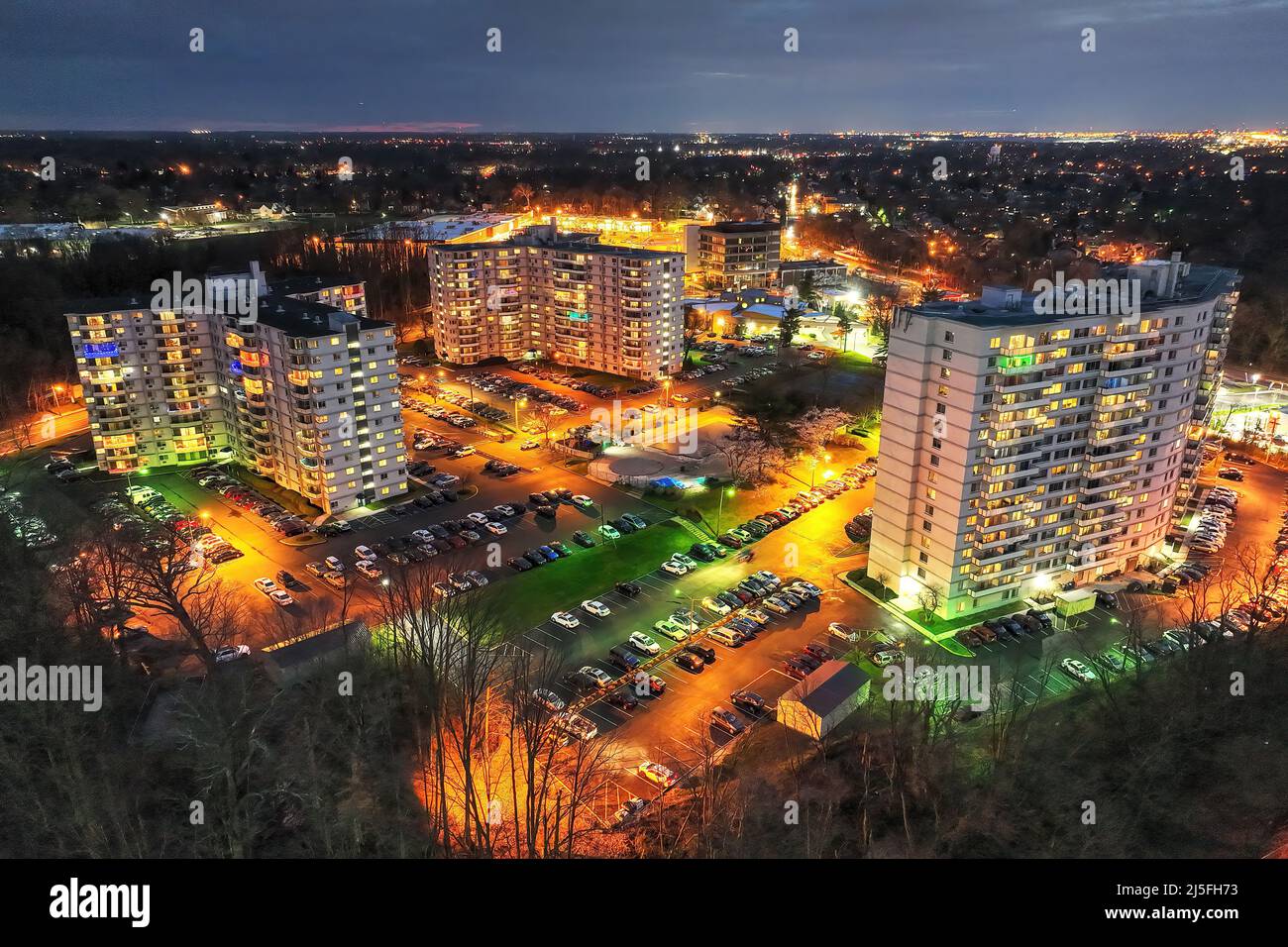 Aerial View of an Apartment Complex at Night Stock Photo - Alamy