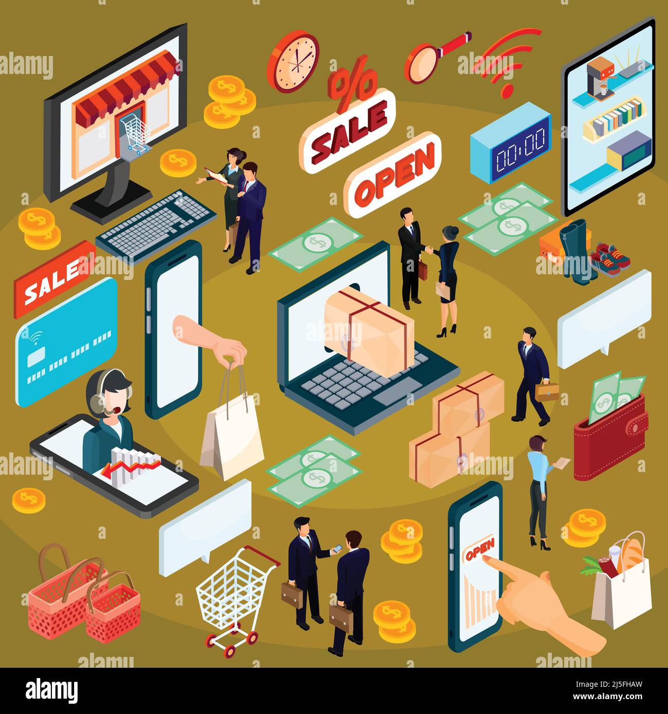 Vector 3D isometric illustration concept of e-commerce, online store ...