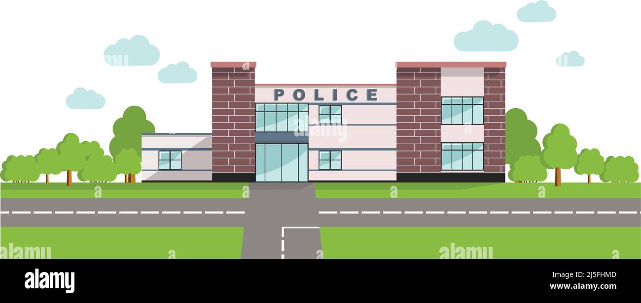 Police concept. Panoramic background with police department building in ...