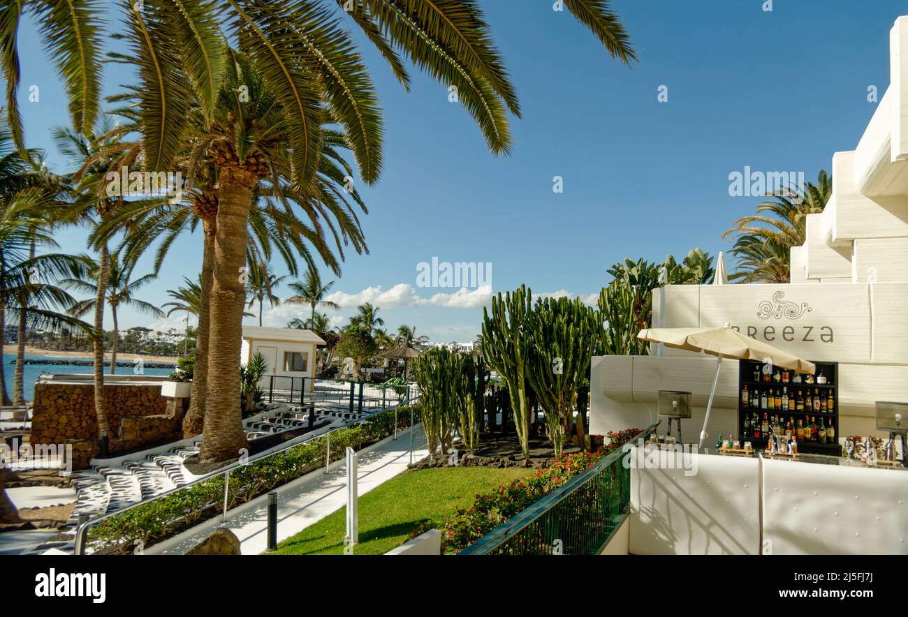 Breeza Hotel Bar, Melia Salinas, Costa Teguise, Lanzarote, Kanarische Inseln, Kanaren, Spanien Stock Photo