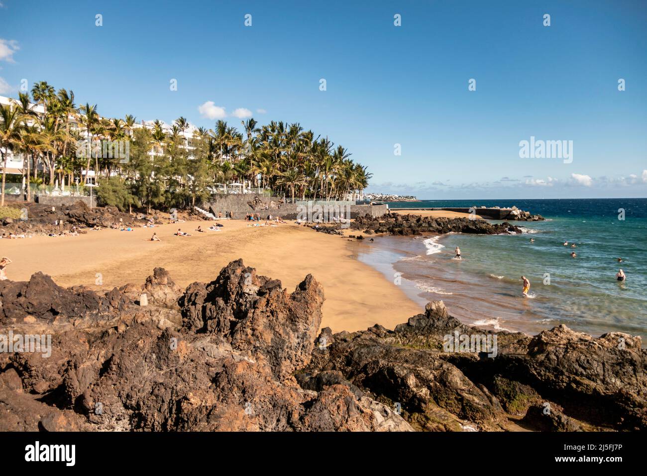 Playa Babi, Puerto del Carmen, Badestrand, Lanzarote, Kanarische Inseln, Kanaren, Spanien Stock Photo