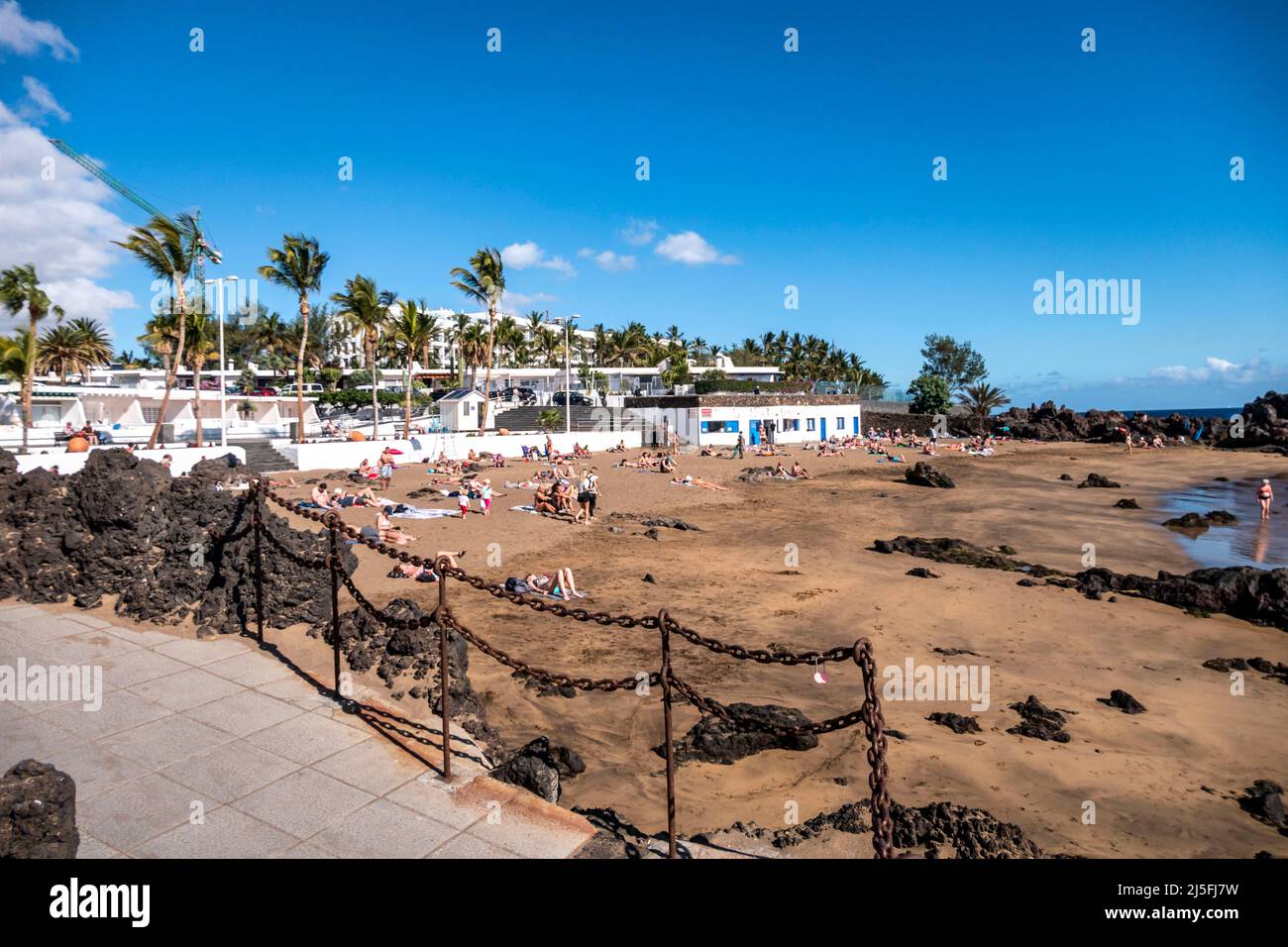 Playa Chica, Puerto del Carmen, Badestrand, Lanzarote, Kanarische Inseln, Kanaren, Spanien Stock Photo