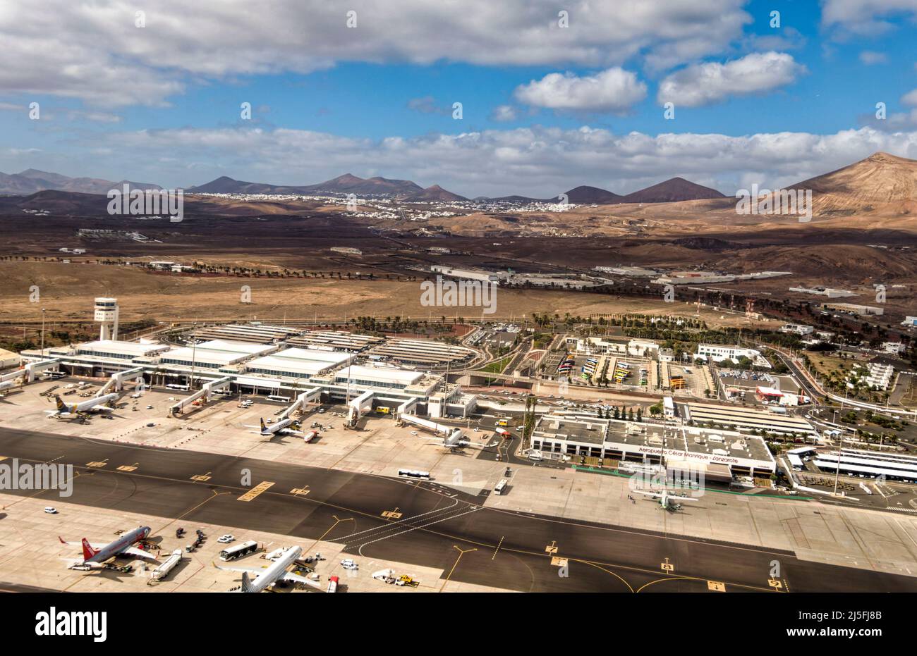 Lanzarote Flughafen, Airport,  Luftaufnahme, Kanarische Inseln, Kanaren, Spanien Stock Photo