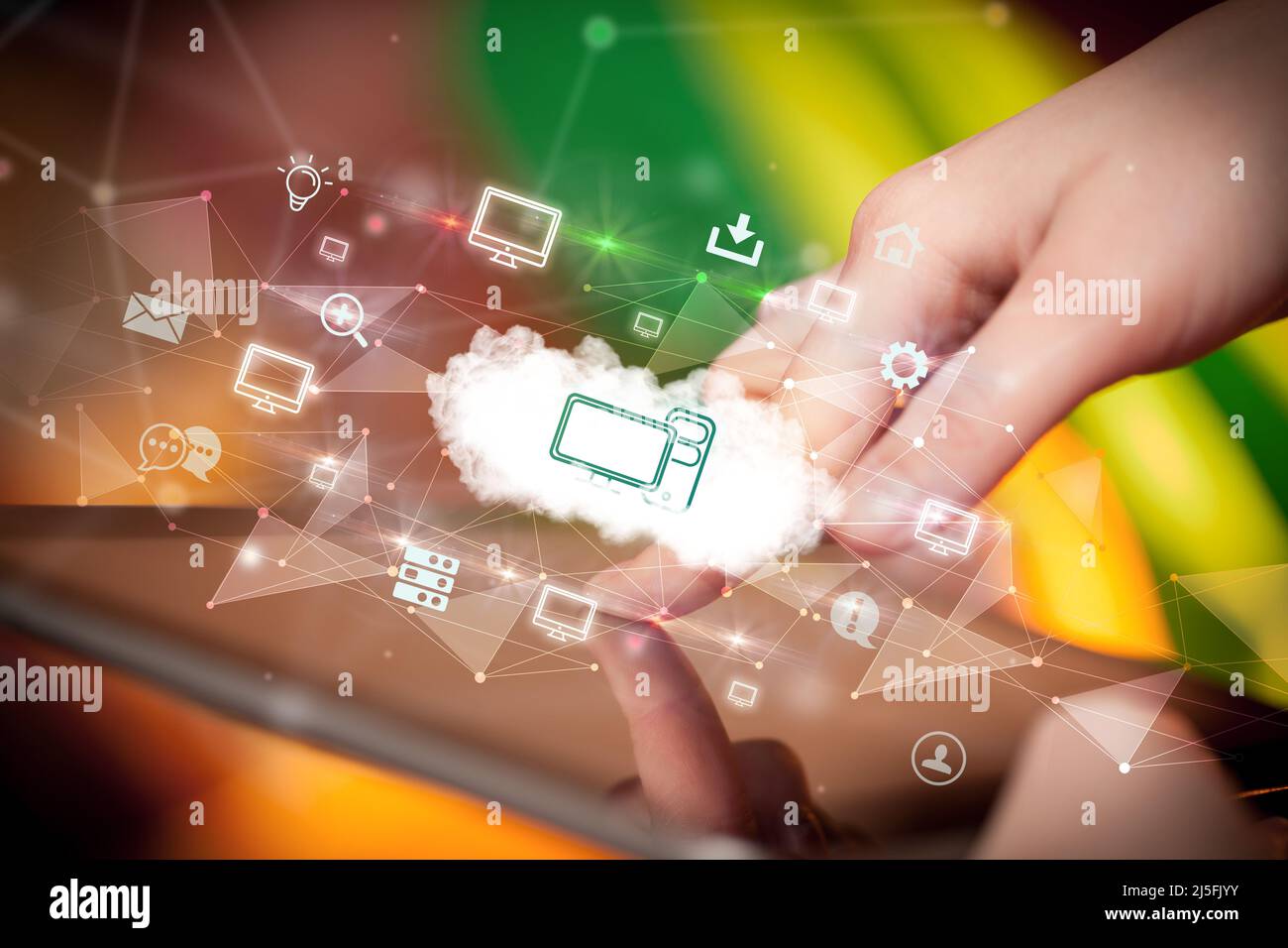 Close-up of a touchscreen with technology icons Stock Photo - Alamy