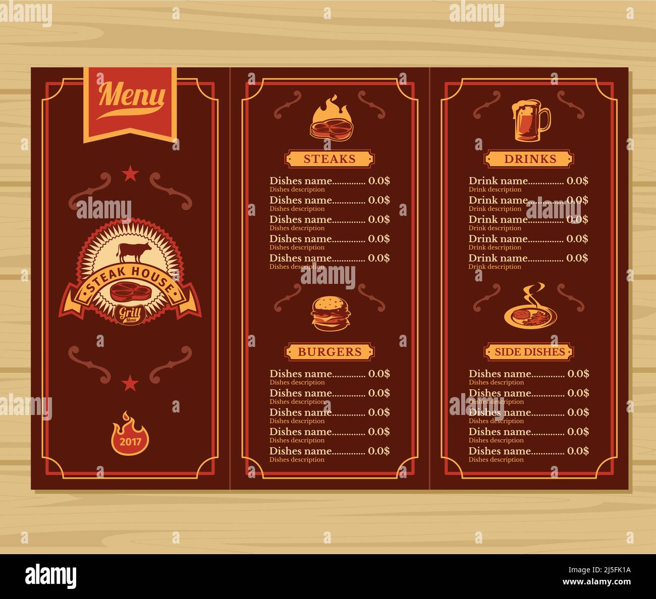 Vector illustration template flyer for the restaurant, cafe menu Stock Vector