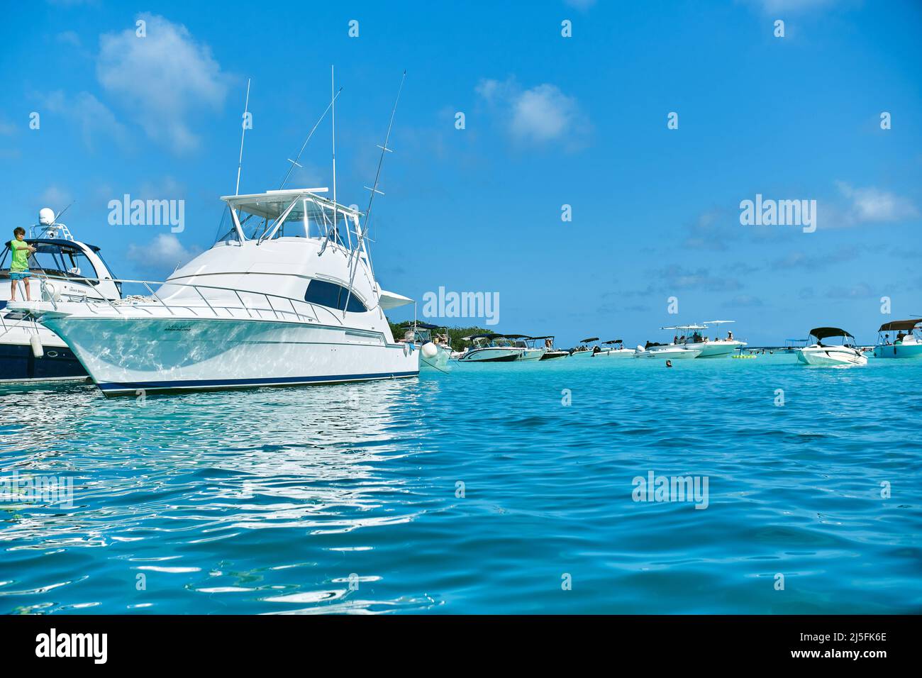 Yachts in turquoise waters in Cayo Sombrero, Morrocoy National Park, Venezuela. life concept with copy space. Stock Photo