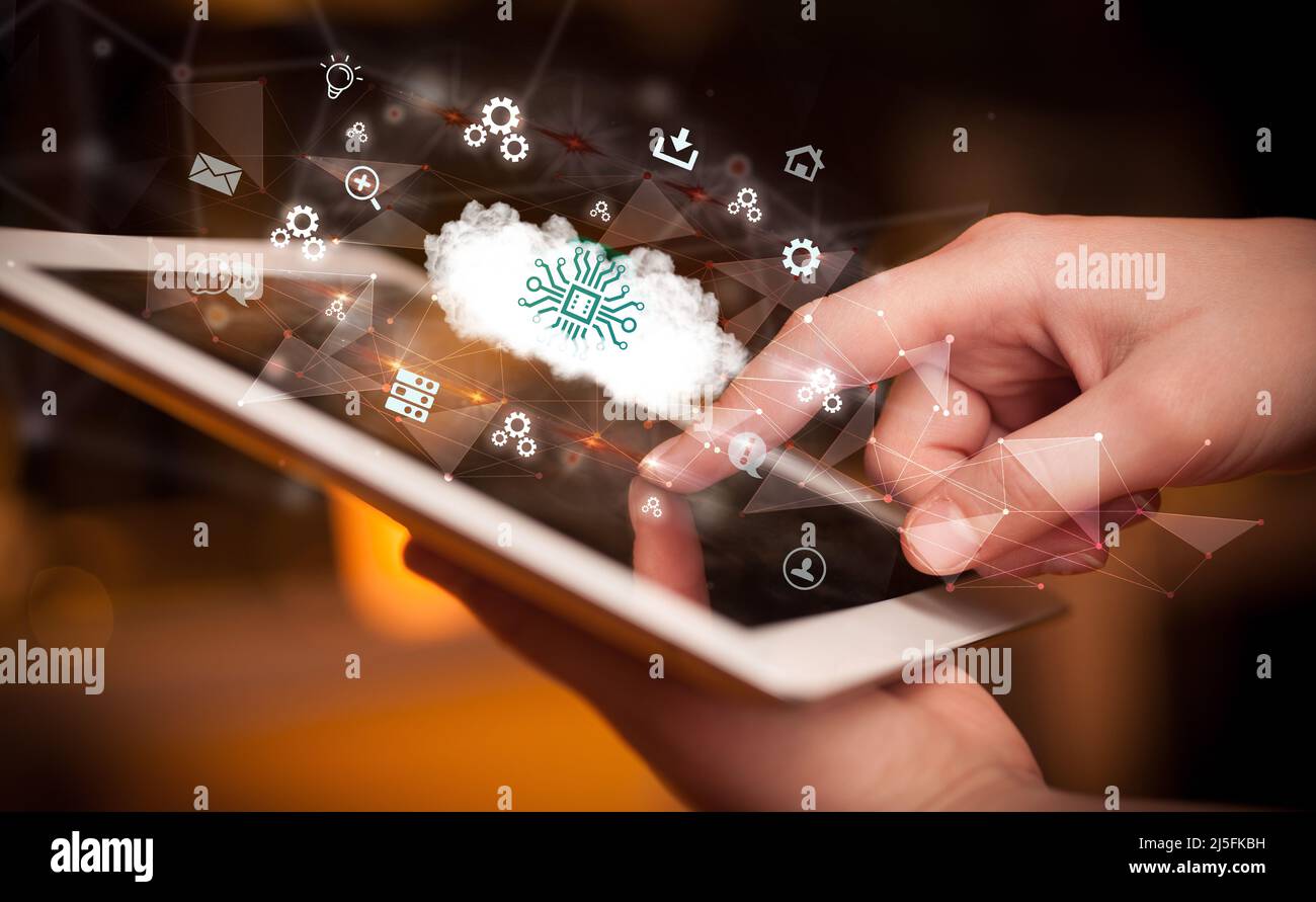 Close-up of a touchscreen with technology icons Stock Photo - Alamy