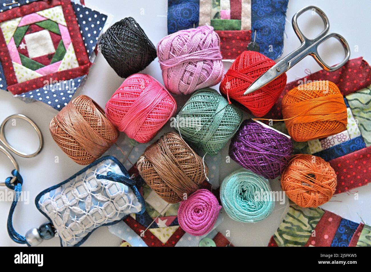 Thread Composition Composition with tailor's threads isolated on white background Stock ...