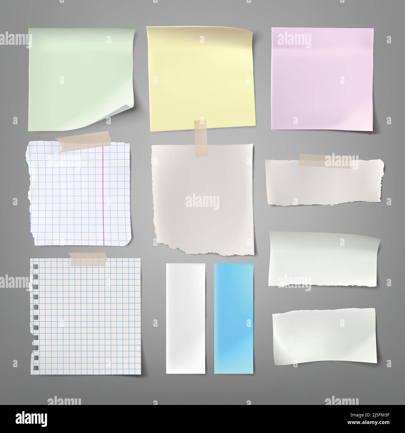Collection of vector illustrations paper notes of various types in a ...