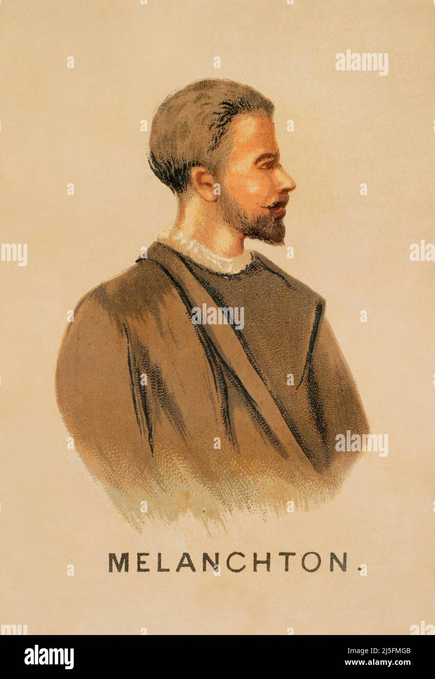 Philipp Melanchthon (1497-1560). German religious reformer. Portrait. Chromolithography. Historia Universal, by César Cantú. Volume VIII. Published in Barcelona, 1886. Stock Photo