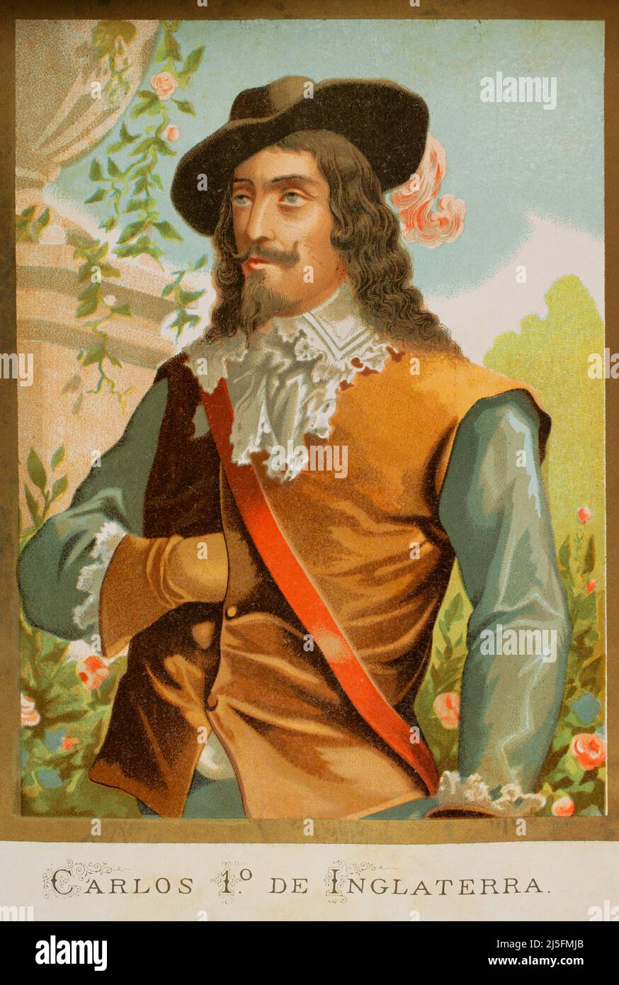 Charles I (1600-1649). King of England and Scotland (1625-1649). Portrait. Chromolithography. Historia Universal, by César Cantú. Volume VIII. Published in Barcelona, 1886. Stock Photo