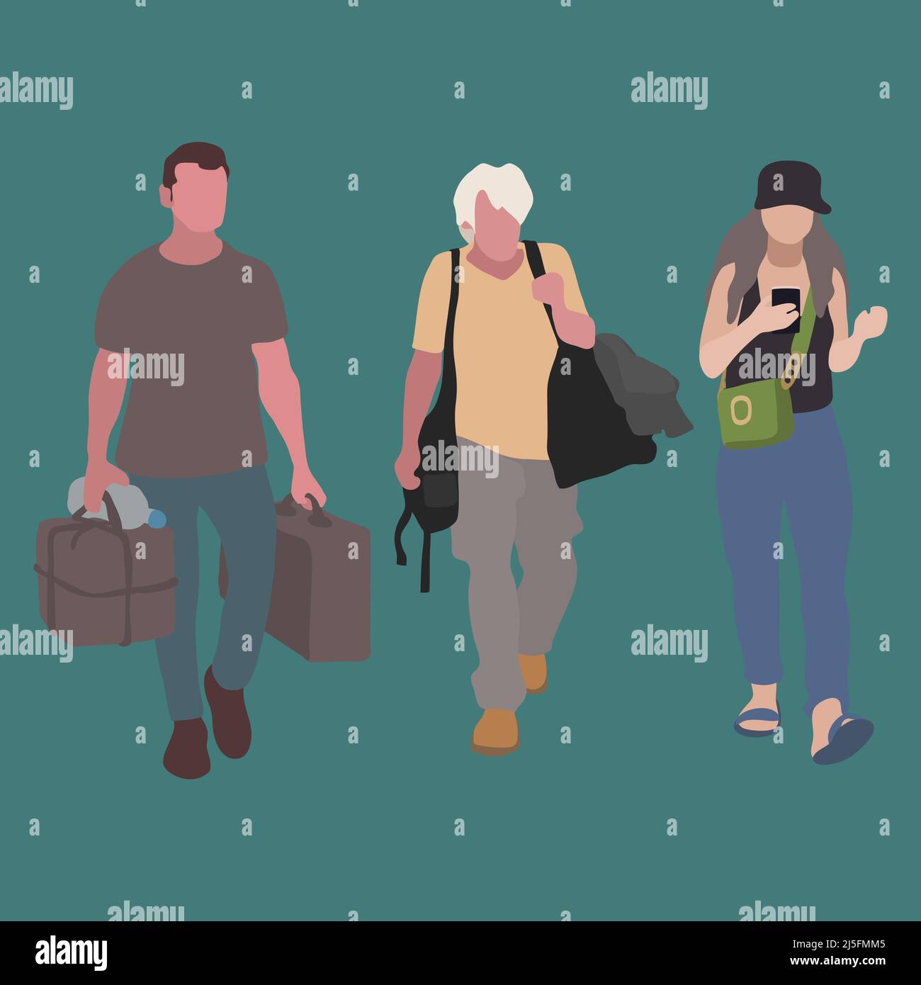 Men and woman walking with luggage bags vector Stock Vector Image & Art ...