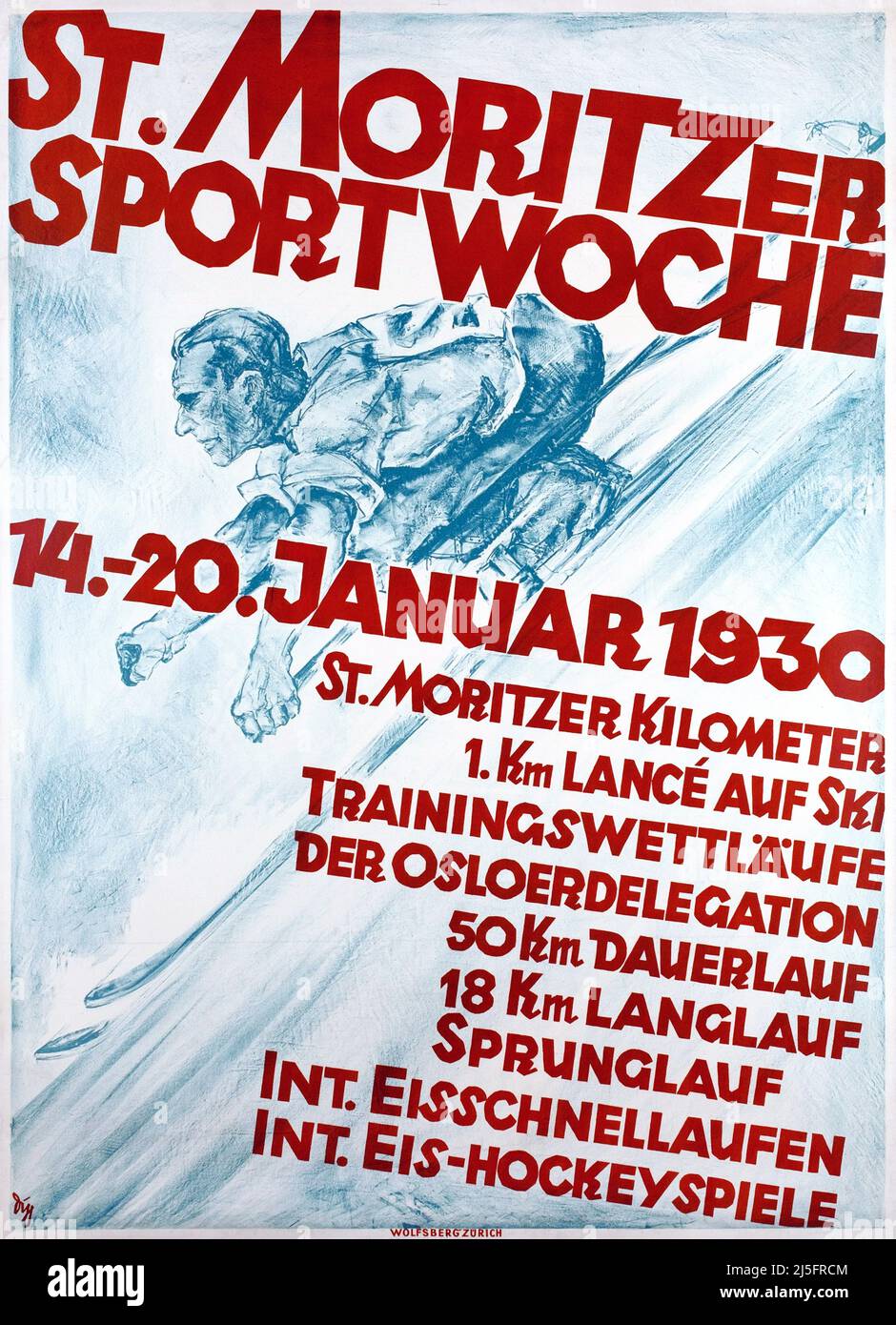 VINTAGE 1930s POSTER St.Moritzer Sportwoche Alex Walter DIGGELMANN 1930 Stock Photo