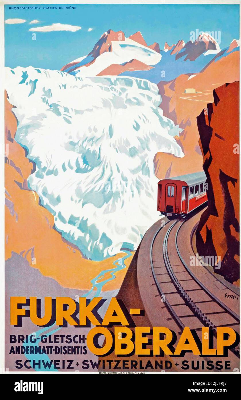 Furka-Oberalp by Otto Ernst (1884-1967). Restored vintage poster published in 1930 in Switzerland Stock Photo