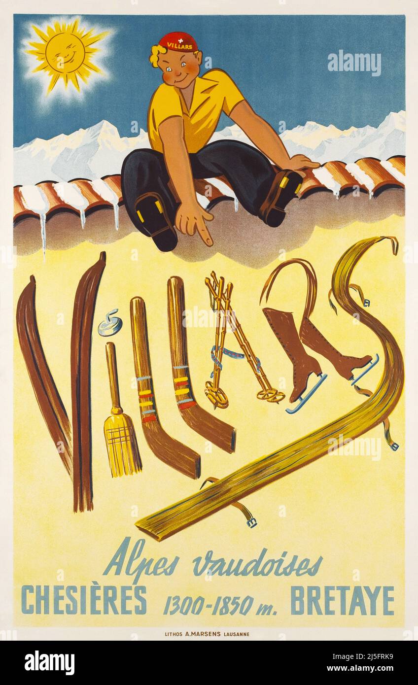 Vintage 1930s  Travel Poster - Villars-Chesières-Bretaye Stock Photo