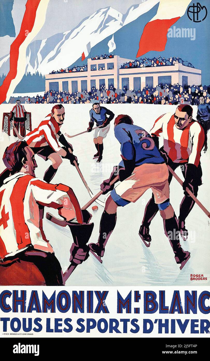 Hockey Vintage Poster (artist: Anonymous) Switzerland C. 1937 (12x18 Art Print, Wall Decor Travel Poster), Size: 12 x 18