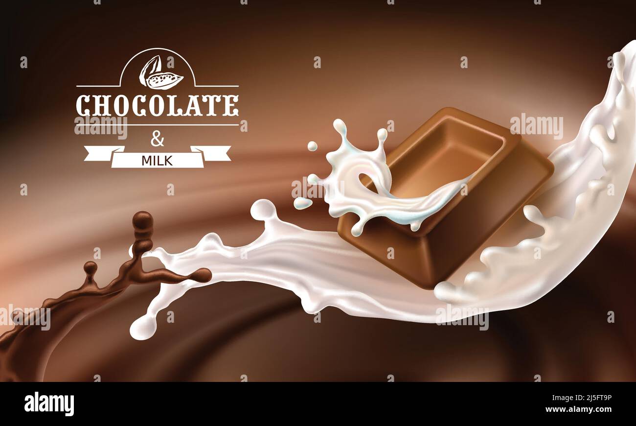 Vector 3D realistic illustration, splashes of melted chocolate and milk ...