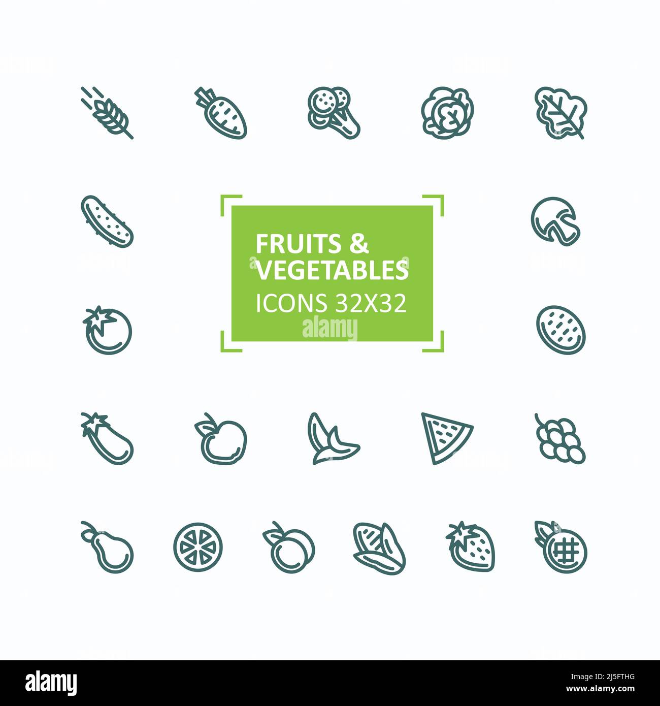 Set of Pixel Art Fruits Icon. 32x32 Pixels Stock Vector