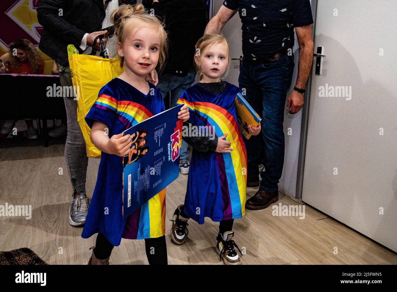 2022-04-23 11:16:05 BERGEN OP ZOOM - The Belgian girl group K3 will sign their new album Waterfall during Record Store Day. Many fans, both very young and older, stood in a line of more than a hundred meters for a long time, but for many it was well worth the wait. ANP KIPPA PAUL BERGEN netherlands out - belgium out Credit: ANP/Alamy Live News Stock Photo