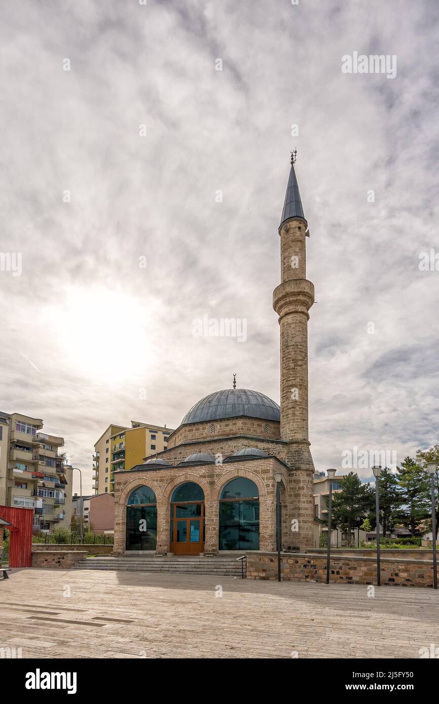 Beautiful muslim Mosque in Albania city, Korce. Stock Photo