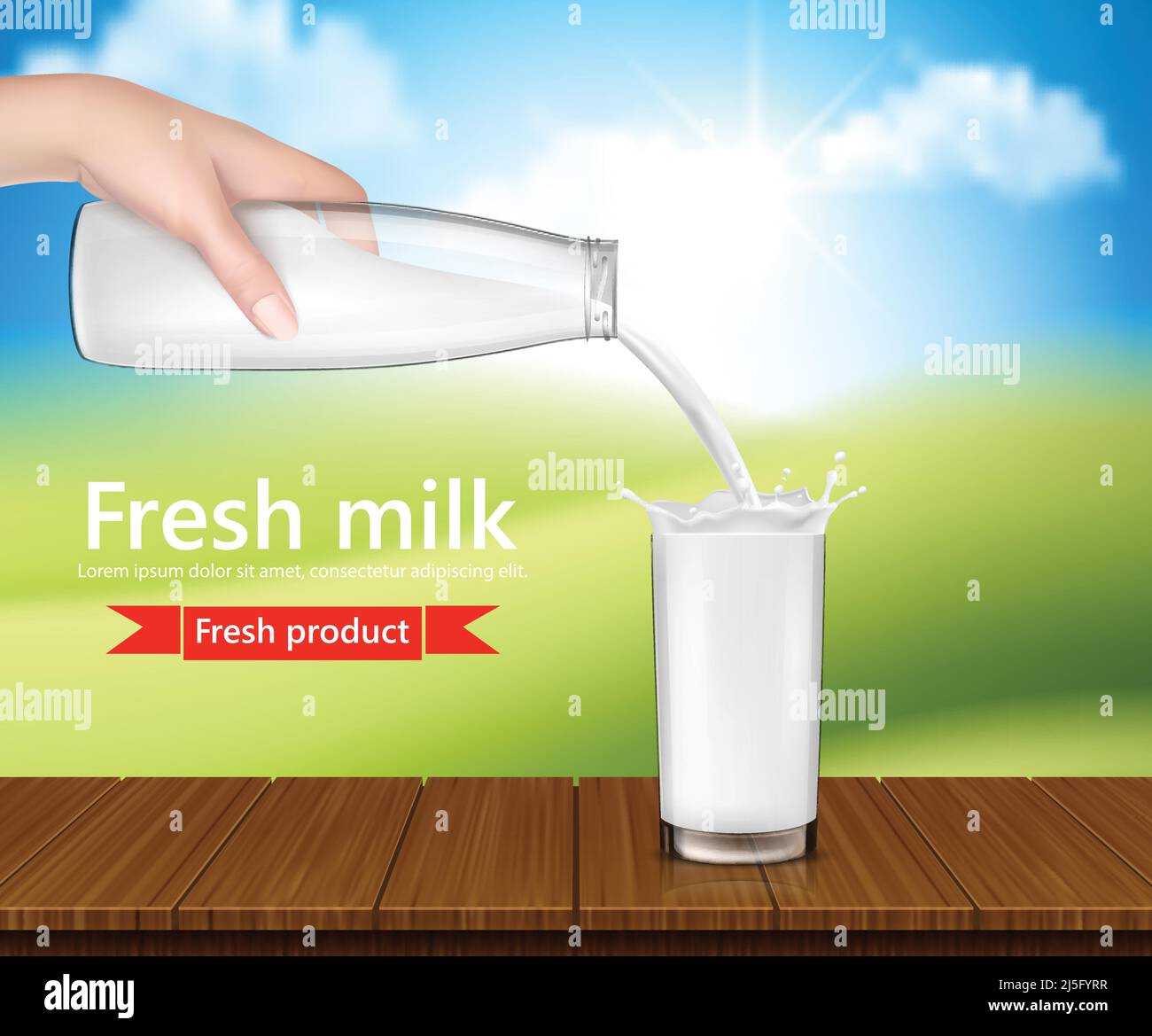 Vector realistic illustration, background with hand holding a milk