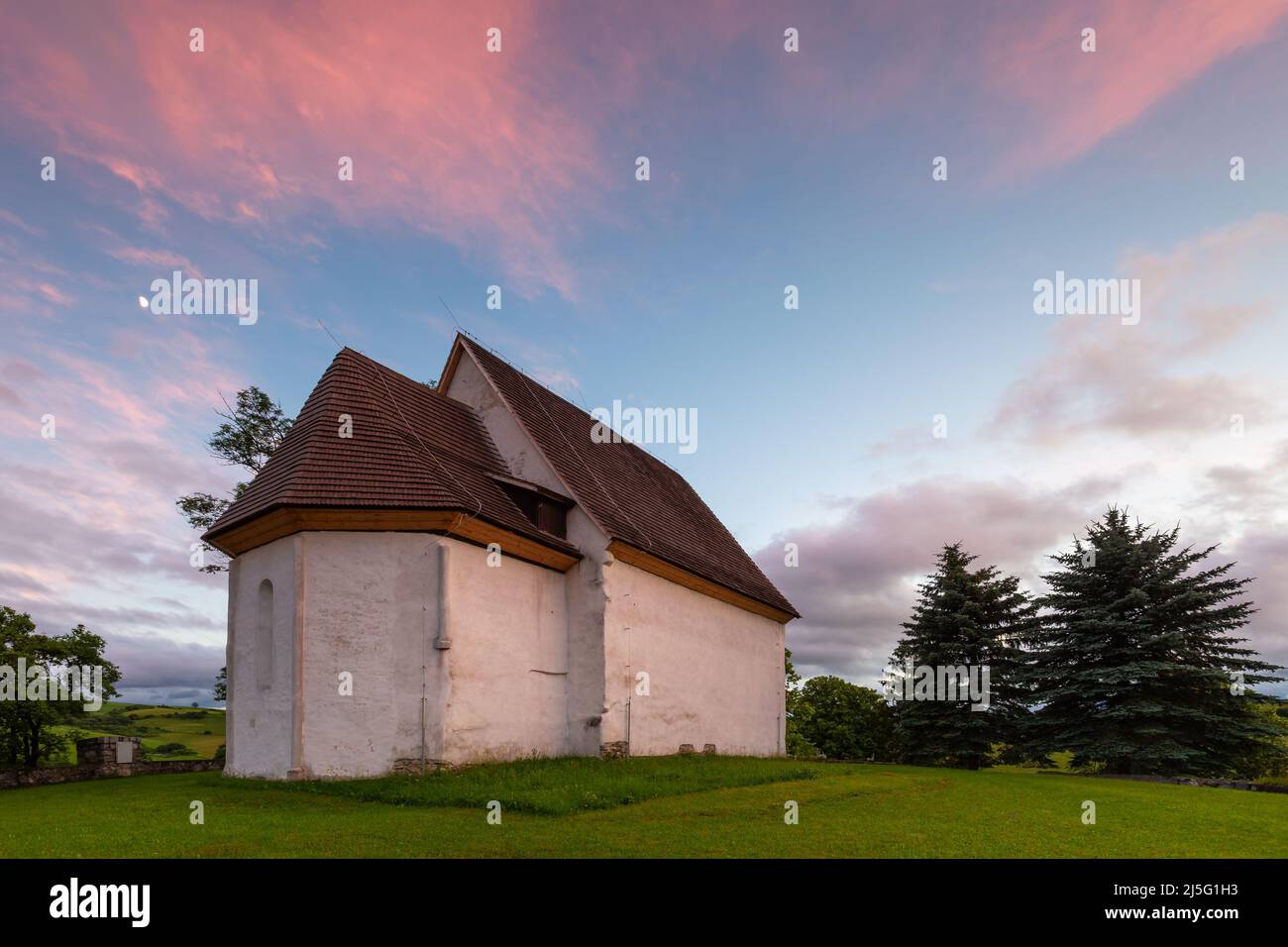 Rural Gothic church in a village of Turcianske Jaseno, Slovakia. Stock Photo