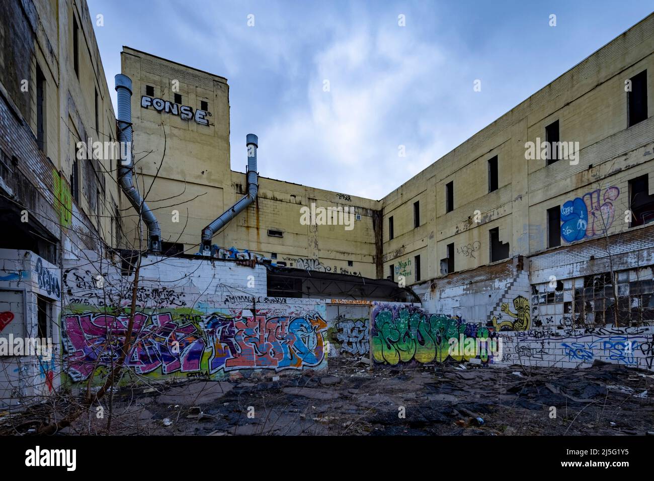abandoned former American Motors World Headquarters, Plymouth Road Office Center (PROC), Detroit, Michigan Stock Photo